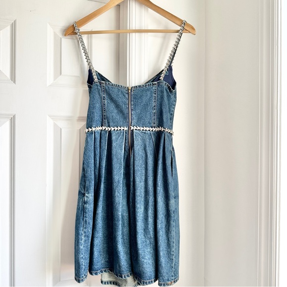 Self Portrait Crystal Diamante Embellished Denim Mini Dress - Picture 3 of 8
